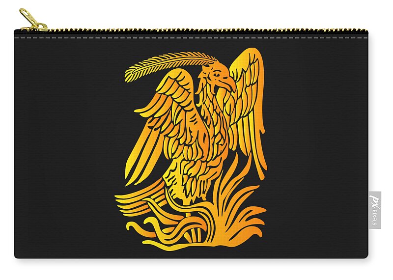 Firebird Zip Pouch featuring the digital art Mythical Phoenix Bird Logo T-Shirt Rising Phoenix Flames Fire Bird Mythical Rebirth Lover Shirt 1/2 by Mounir Khalfouf