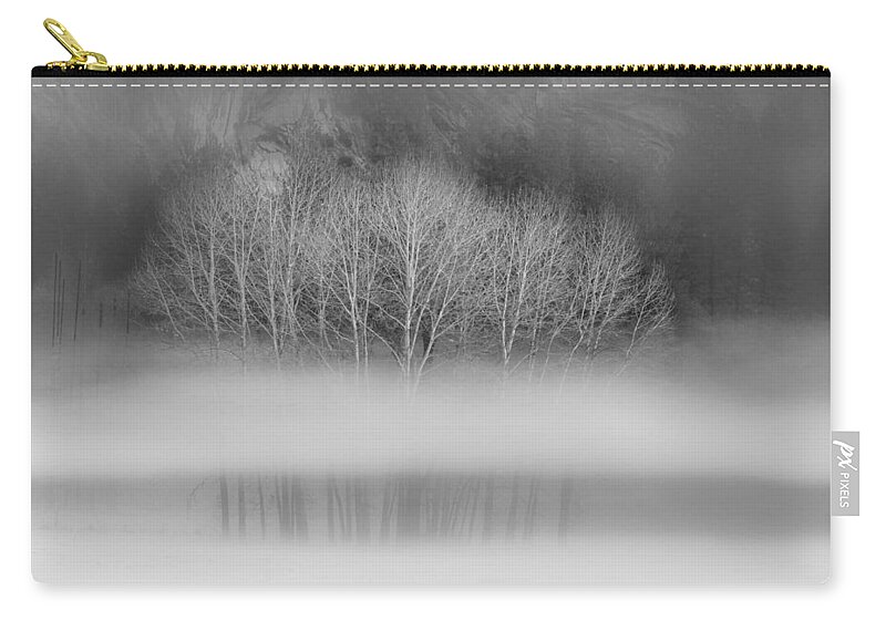 Yosemite National Park Zip Pouch featuring the photograph Naked aspens in the Yosemite fog, black and white by Alessandra RC