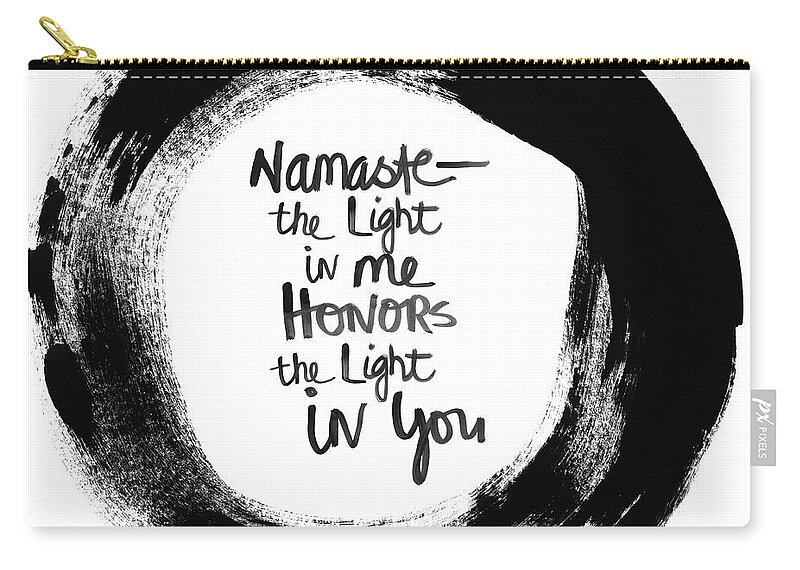 Namaste Zip Pouch featuring the mixed media Namaste Light Enso- Art by Linda Woods by Linda Woods