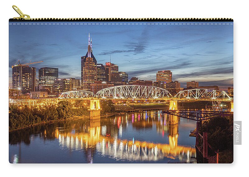 Nashville Zip Pouch featuring the photograph Nashville Tennessee Skyline Lights by Jordan Hill