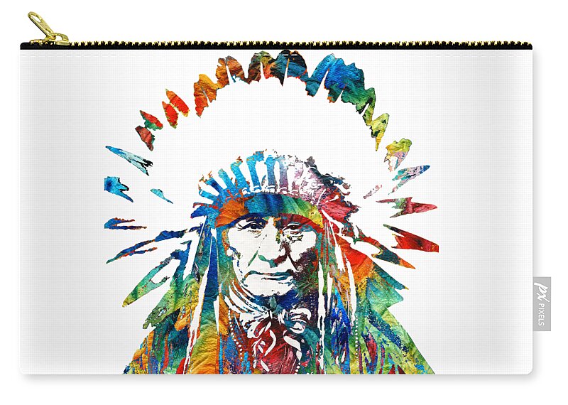 Native American Carry-all Pouch featuring the painting Native American Art - Chief - By Sharon Cummings by Sharon Cummings