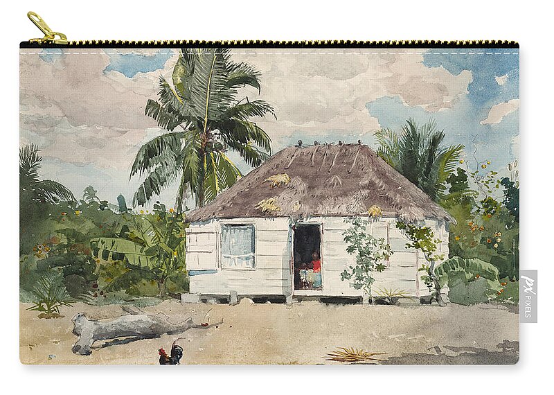 Winslow Homer Zip Pouch featuring the drawing Native hut at Nassau by Winslow Homer