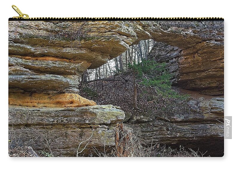 Natural Zip Pouch featuring the photograph Natural Bridge State Park, WIsconsin by Steven Ralser