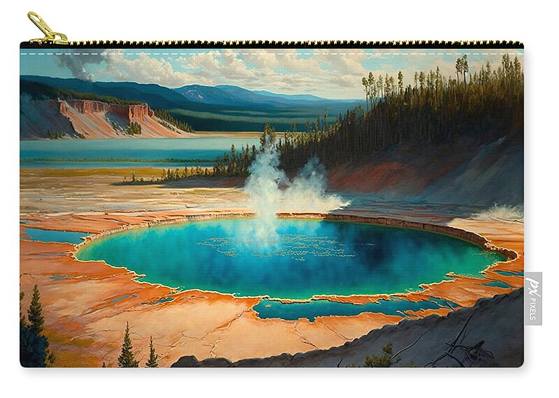 Grand Prismatic Spring Zip Pouch featuring the digital art Nature's Spectrum - The Grand Prismatic Spring by Kai Saarto