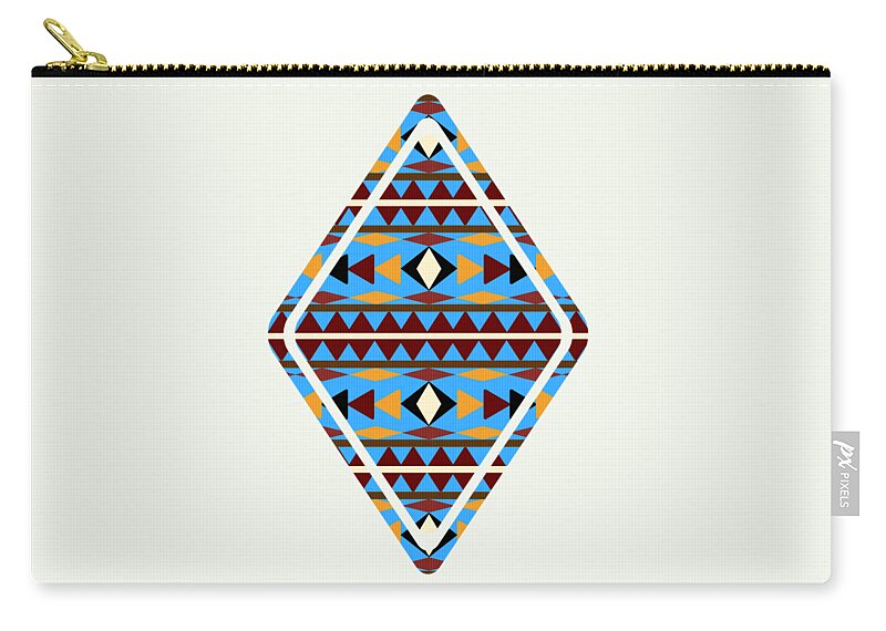 Navajo Zip Pouch featuring the mixed media Navajo Blue Pattern Art by Christina Rollo