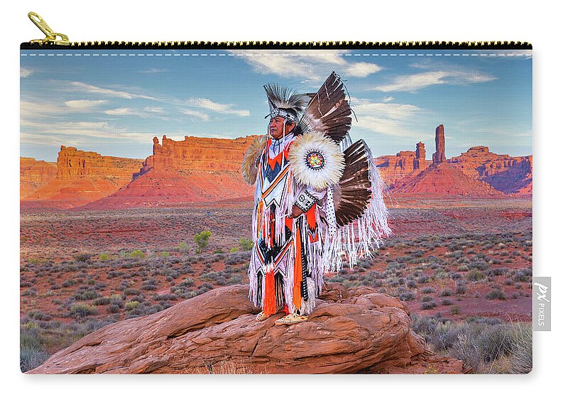 Southwest Zip Pouch featuring the photograph Navajo Fancy Dancer at Valley Of The Gods - 2 by Dan Norris