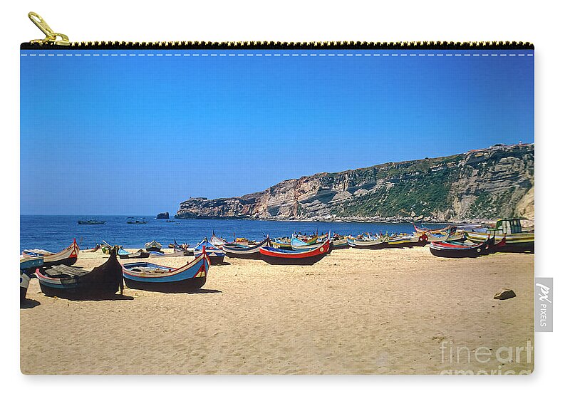 Nazara Zip Pouch featuring the photograph Nazara Beach by Bob Phillips