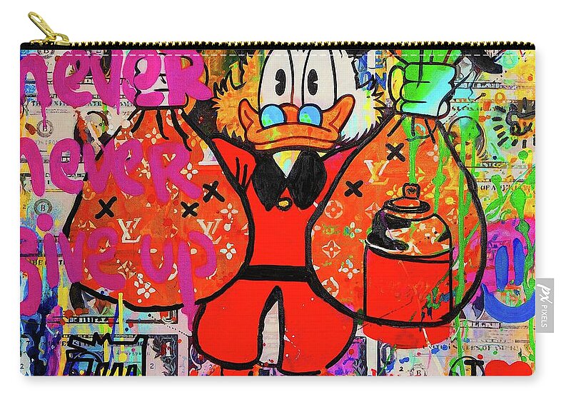 Never Give Up Zip Pouch featuring the painting Never give up - Dagobert Hommage by Felix Von Altersheim