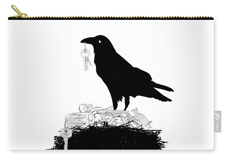 Crow Zip Pouch featuring the mixed media Nevermore to be Found by Moira Law