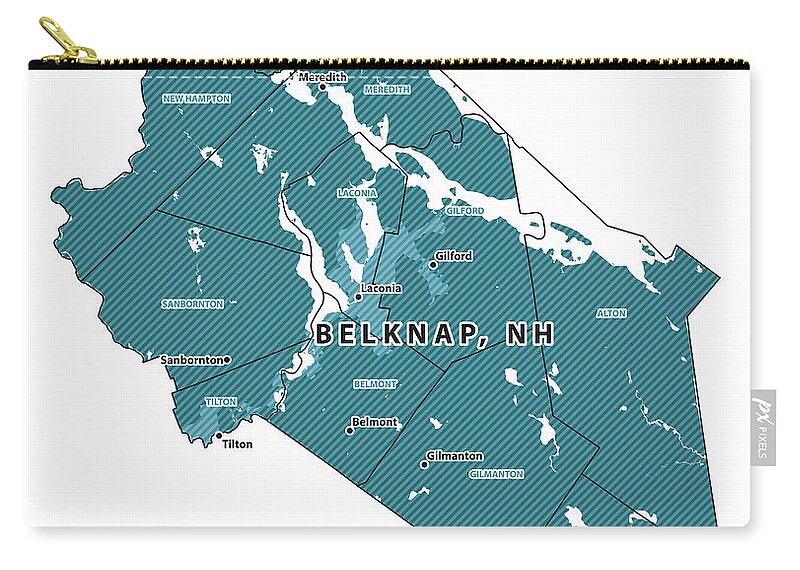 New Hampshire Zip Pouch featuring the digital art New Hampshire Belknap County Vector Map by Frank Ramspott