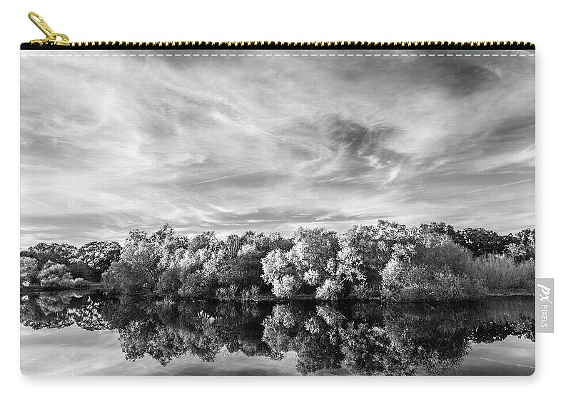 B&w Zip Pouch featuring the photograph New Horseshoe Lake Sky by Mike Schaffner