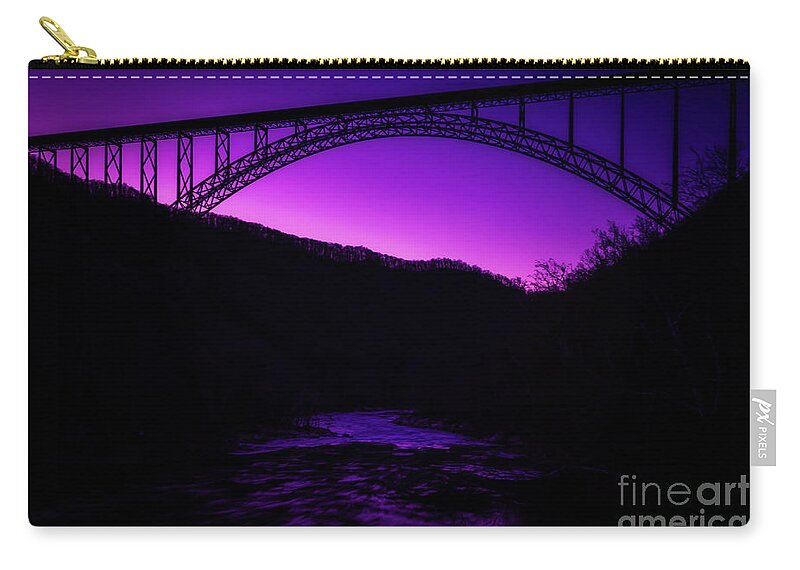 Usa Zip Pouch featuring the photograph New River Gorge Bridge after Sunset by Thomas R Fletcher