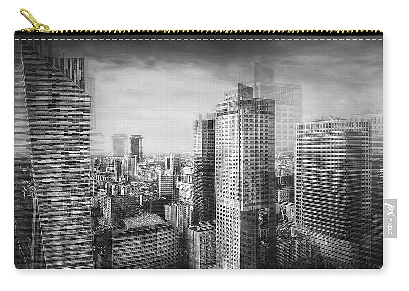 Warsaw Zip Pouch featuring the photograph New Warsaw Black and White by Carol Japp