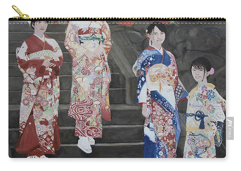 Japan Zip Pouch featuring the painting New Year's Resolution by Masami IIDA
