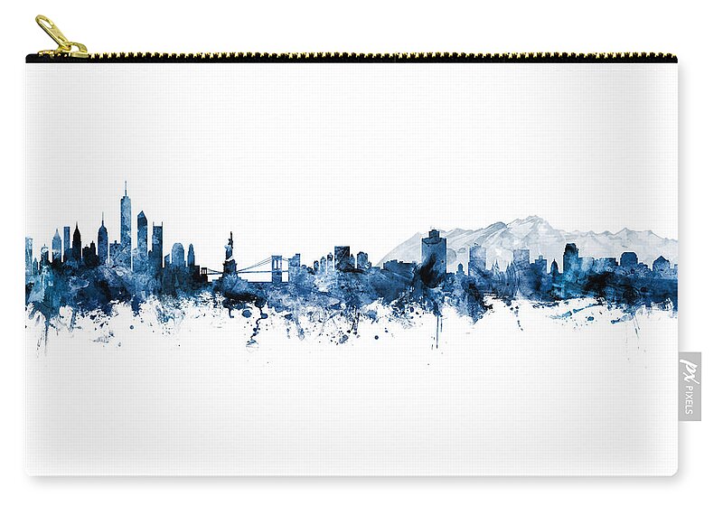 Salt Lake City Zip Pouch featuring the digital art New York and Salt Lake City Skyline Mashup by Michael Tompsett