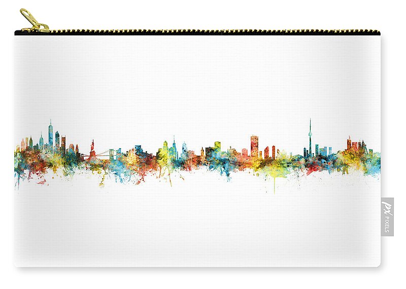 New York Zip Pouch featuring the digital art New York, Buffalo and Toronto Skyline mashup by Michael Tompsett