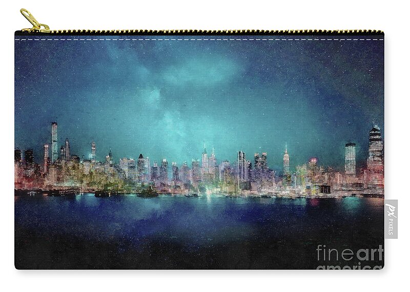 New York Zip Pouch featuring the digital art New York Night Panorama by Jerzy Czyz