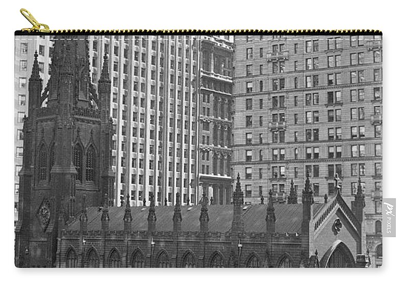 American Zip Pouch featuring the photograph New York - View Of Trinity Church, 1952 by Angelo Rizzuto