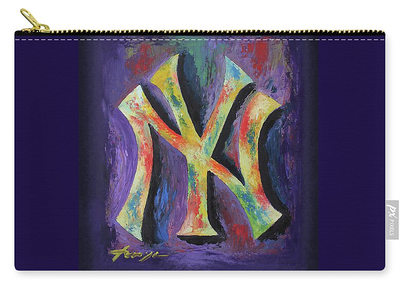 Baseball Zip Pouch featuring the painting New York Yankees Baseball by Dan Haraga