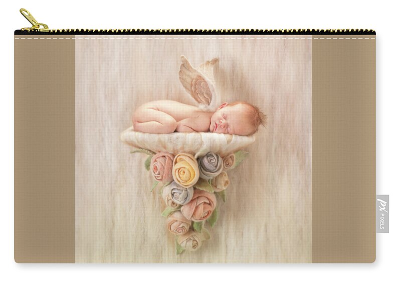 Angel Zip Pouch featuring the photograph Newborn Angel with Roses by Anne Geddes