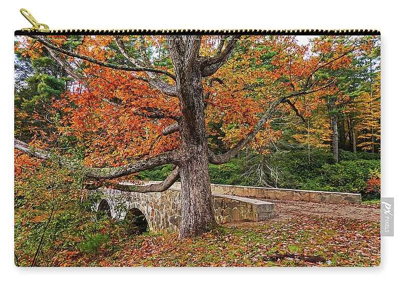 Newburyport Zip Pouch featuring the photograph Newburyport MA Fall Foliage Footbridge Maudslay State Park Autumn by Toby McGuire