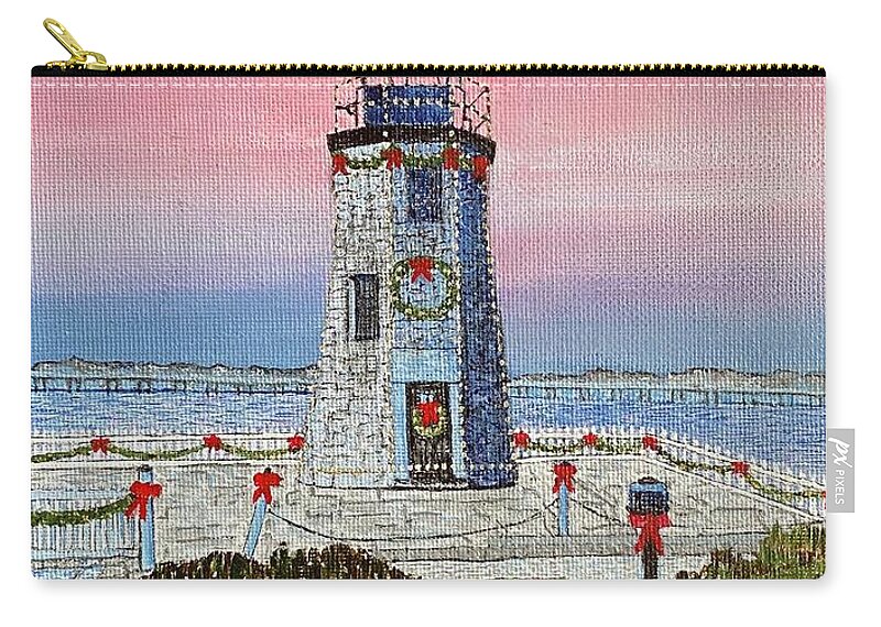 Lighthouse Zip Pouch featuring the painting Newport Lighthouse on Goat Island by William Bowers