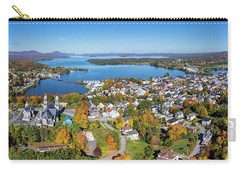Fall Foliage 2021 Zip Pouch featuring the photograph Newport, VT With Lake Memphremagog Panorama by John Rowe