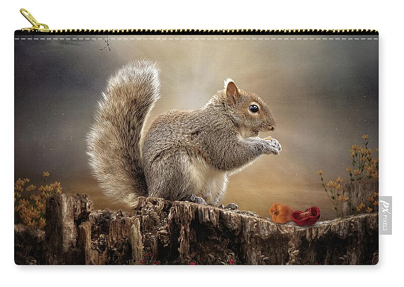 Squirrel Zip Pouch featuring the digital art Nibbles by Maggy Pease
