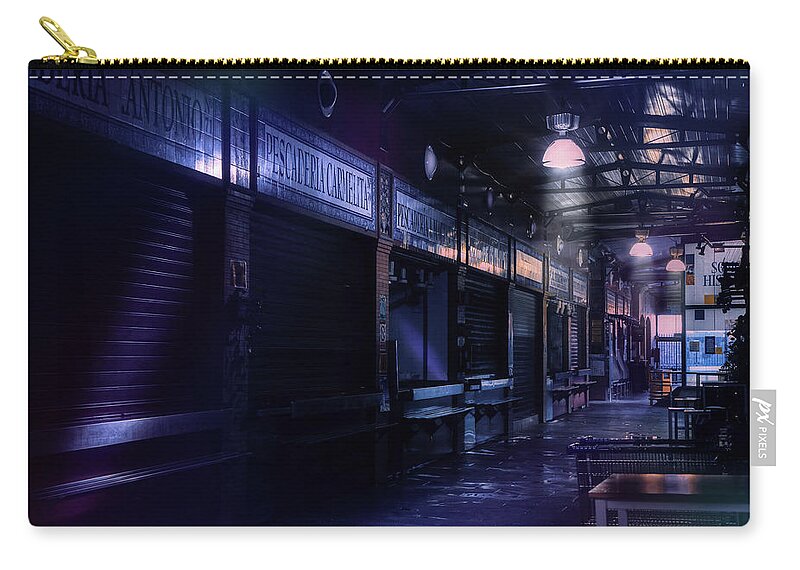 Cinematic Zip Pouch featuring the photograph Night at Triana market by Micah Offman