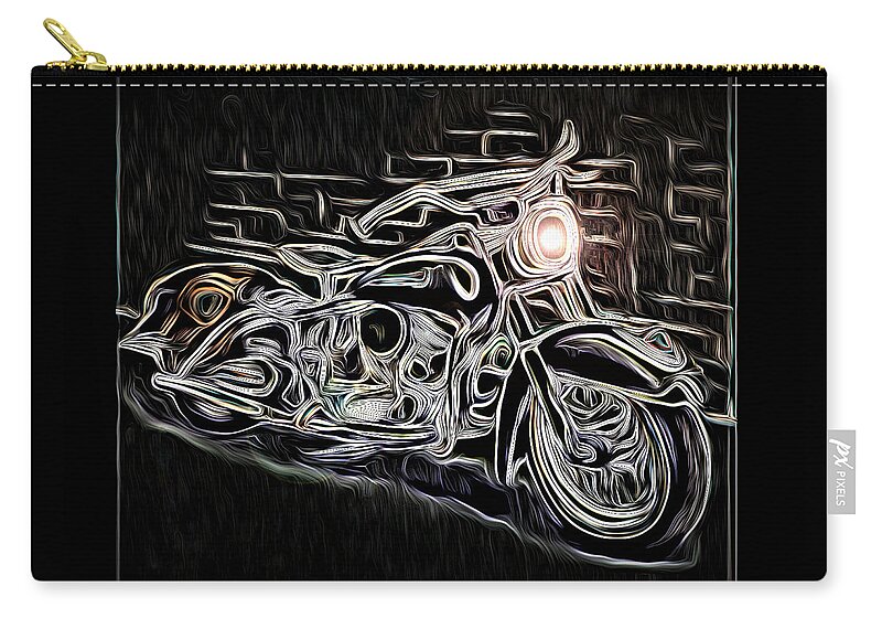 Vintage Motorcycle Zip Pouch featuring the digital art Night Biker by Ronald Mills