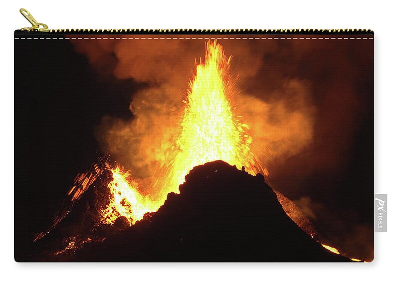 Volcano Zip Pouch featuring the photograph Night fire #2 by Christopher Mathews