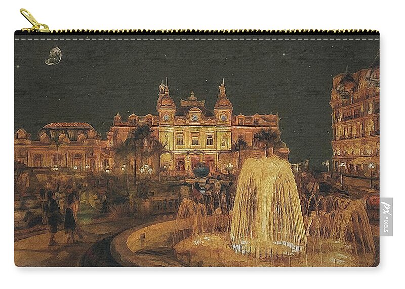 Monaco Zip Pouch featuring the painting Night Out in Monte Carlo by Jeffrey Kolker