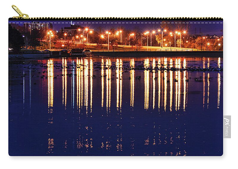 Night Zip Pouch featuring the photograph Night reflections on the lake by Tatiana Travelways