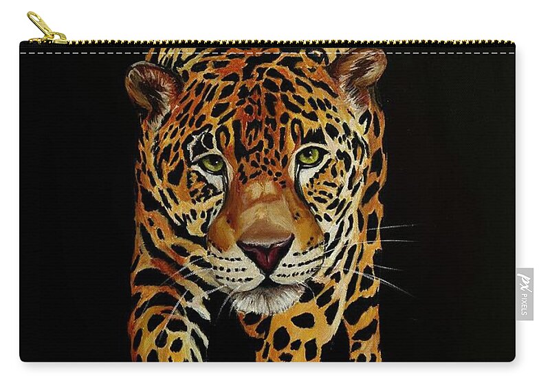 Cat Zip Pouch featuring the painting Nightstalker in Black by Kathie Jagman