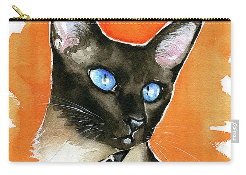Siamese Zip Pouch featuring the painting Nina Siamese Cat Painting by Dora Hathazi Mendes