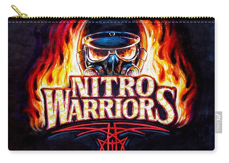 Drag Racing Nhra Top Fuel Funny Car John Force Kenny Youngblood Nitro Champion March Meet Images Image Race Track Fuel  Movie Poster Posters Nitro Warriors Zip Pouch featuring the painting Nitro warriors by Kenny Youngblood