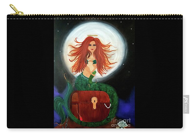 Mermaid Carry-all Pouch featuring the painting No Greater Treasure by Artist Linda Marie