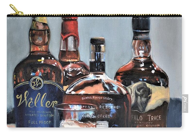 Bourbon Zip Pouch featuring the painting Weller and Friends - Bourbon Bar Painting by Donna Tuten