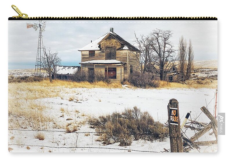 Abandoned Zip Pouch featuring the photograph No Trespassing by Jerry Abbott