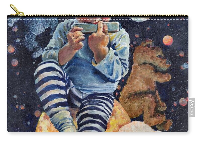 Boy Zip Pouch featuring the painting Nocturne on Harmonica for Bear Trio by Merana Cadorette