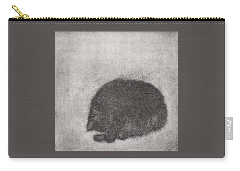 Cat Zip Pouch featuring the drawing Nonchaloir - etching by David Ladmore