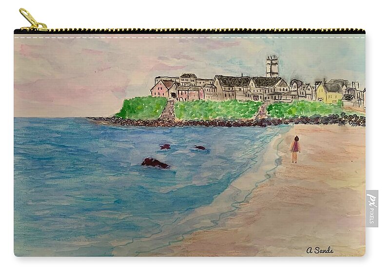 North Hampton Beach Zip Pouch featuring the painting North Beach Morning Walk by Anne Sands