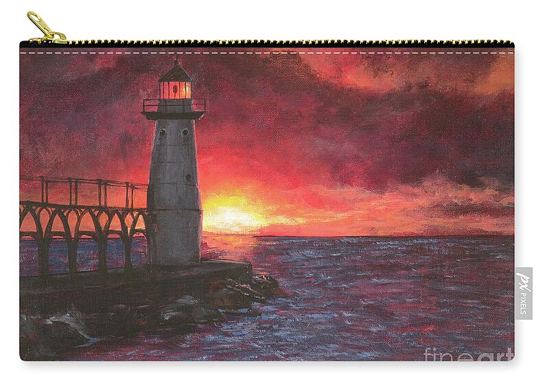 North Pierhead Carry-all Pouch featuring the painting North Pierhead Lighthouse by Zan Savage