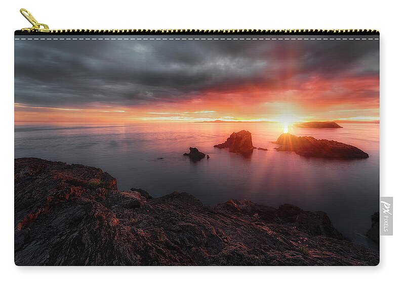 Deception Zip Pouch featuring the photograph North Puget Sound Sunset by Ryan Manuel
