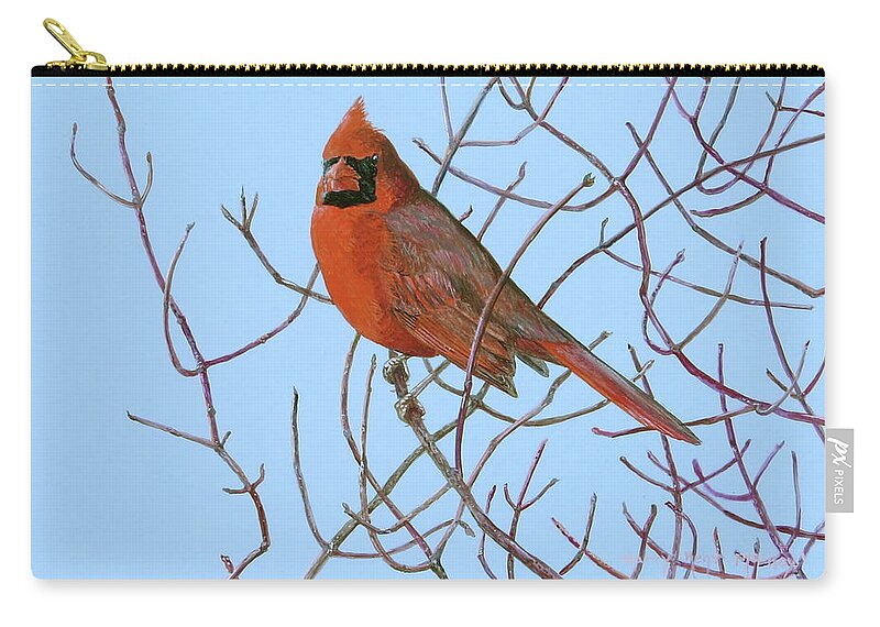 Cardinal Zip Pouch featuring the painting Northern Cardinal in Red Osier by Barry Kent MacKay