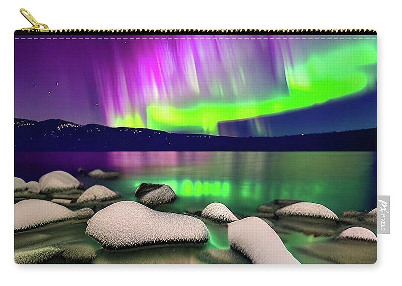 Aurora Zip Pouch featuring the digital art Northern Lights No.14 by Fred Larucci