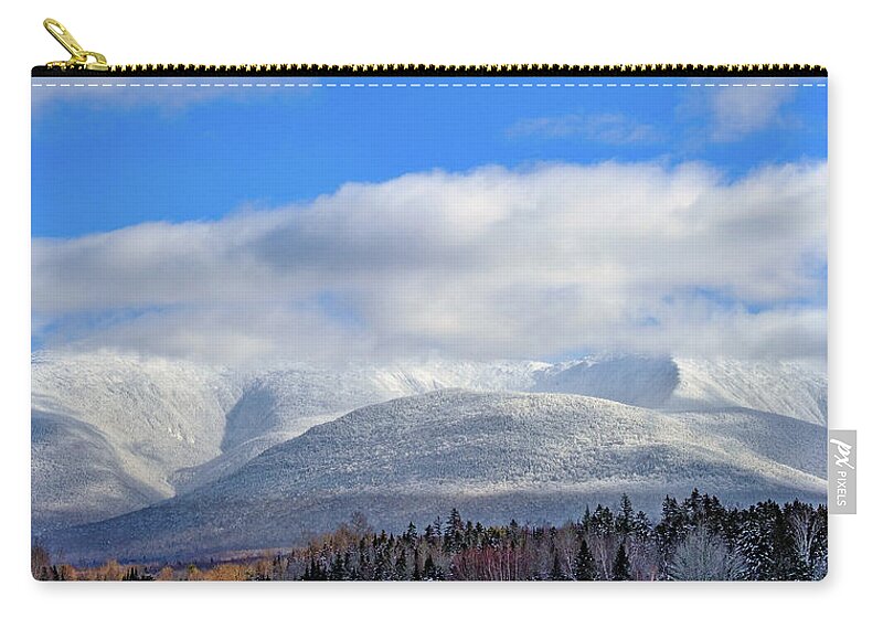 New Hampshire Zip Pouch featuring the photograph Northern Views, The Presidential Range In Winter. by Jeff Sinon