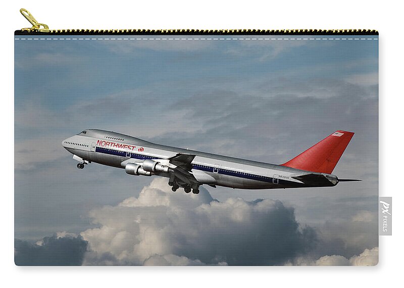 Northwest Orient Airlines Zip Pouch featuring the photograph Northwest Orient Airlines Boeing 747 by Erik Simonsen