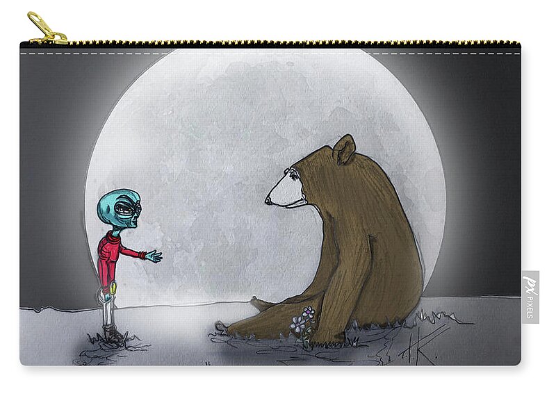 Bear Zip Pouch featuring the drawing Not Scary by Similar Alien