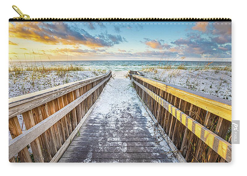 Beach Zip Pouch featuring the photograph Sunrise At Fort Walton Beach Okaloosa Island Florida Pathway To The Beach by Jordan Hill